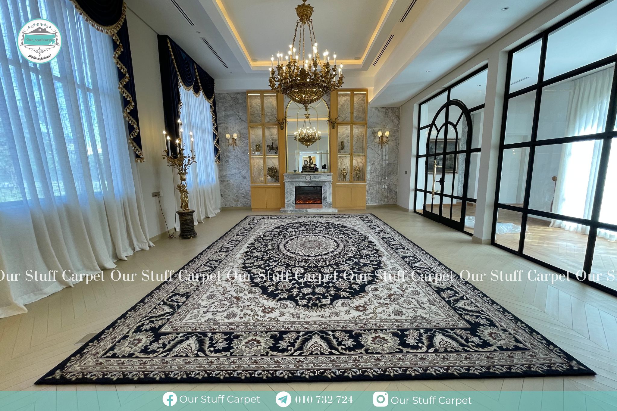 Persian rug installation in Phum Krersh Ta Khmao house 3